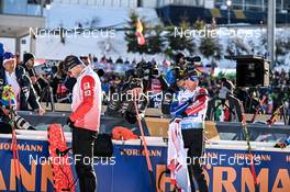 08.02.2023, Oberhof, Germany (GER): Emilien Jacquelin (FRA), Quentin Fillon Maillet (FRA), (l-r) - IBU World Championships Biathlon, mixed relay, Oberhof (GER). www.nordicfocus.com. © Manzoni/NordicFocus. Every downloaded picture is fee-liable.