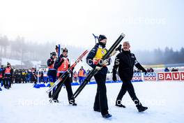 12.02.2023, Oberhof, Germany (GER): Sebastian Samuelsson (SWE), Sturla Holm Laegreid (NOR), Johannes Thingnes Boe (NOR), (l-r) - IBU World Championships Biathlon, pursuit men, Oberhof (GER). www.nordicfocus.com. © Manzoni/NordicFocus. Every downloaded picture is fee-liable.