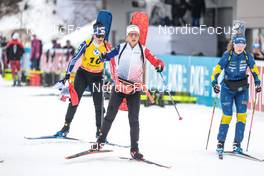 12.02.2023, Oberhof, Germany (GER): Julia Simon (FRA), Anais Chevalier-Bouchet (FRA), Mona Brorsson (SWE), (l-r) - IBU World Championships Biathlon, pursuit women, Oberhof (GER). www.nordicfocus.com. © Manzoni/NordicFocus. Every downloaded picture is fee-liable.