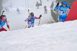 12.02.2023, Oberhof, Germany (GER): Nadia Moser (CAN), Amy Baserga (SUI), Hannah Auchentaller (ITA), (l-r) - IBU World Championships Biathlon, pursuit women, Oberhof (GER). www.nordicfocus.com. © Reichert/NordicFocus. Every downloaded picture is fee-liable.