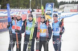 18.02.2023, Oberhof, Germany (GER): Vetle Sjaastad Christiansen (NOR), Tarjei Boe (NOR), Sturla Holm Laegreid (NOR), Johannes Thingnes Boe (NOR), (l-r) - IBU World Championships Biathlon, relay men, Oberhof (GER). www.nordicfocus.com. © Reichert/NordicFocus. Every downloaded picture is fee-liable.