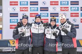 18.02.2023, Oberhof, Germany (GER): Johannes Thingnes Boe (NOR), Tarjei Boe (NOR), Sturla Holm Laegreid (NOR), Vetle Sjaastad Christiansen (NOR), (l-r) - IBU World Championships Biathlon, relay men, Oberhof (GER). www.nordicfocus.com. © Reichert/NordicFocus. Every downloaded picture is fee-liable.