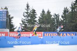 18.02.2023, Oberhof, Germany (GER): Tuomas Harjula (FIN), Florent Claude (BEL), Johannes Kuehn (GER), (l-r) - IBU World Championships Biathlon, relay men, Oberhof (GER). www.nordicfocus.com. © Reichert/NordicFocus. Every downloaded picture is fee-liable.