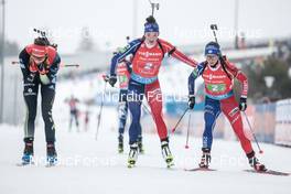 18.02.2023, Oberhof, Germany (GER): Vanessa Voigt (GER), Lou Jeanmonnot (FRA), Anais Chevalier-Bouchet (FRA), (l-r) - IBU World Championships Biathlon, relay women, Oberhof (GER). www.nordicfocus.com. © Manzoni/NordicFocus. Every downloaded picture is fee-liable.