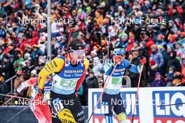 16.02.2023, Oberhof, Germany (GER): Florent Claude (BEL), Dmytro Pidruchnyi (UKR), (l-r) - IBU World Championships Biathlon, single mixed relay, Oberhof (GER). www.nordicfocus.com. © Manzoni/NordicFocus. Every downloaded picture is fee-liable.