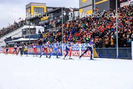 16.02.2023, Oberhof, Germany (GER): Polona Klemencic (SLO), Suvi Minkkinen (FIN), Sophia Schneider (GER), Hanna Oeberg (SWE), Lena Haecki-Gross (SUI), Lisa Theresa Hauser (AUT), Lisa Vittozzi (ITA), Lou Jeanmonnot (FRA), Marte Olsbu Roeiseland (NOR), (l-r) - IBU World Championships Biathlon, single mixed relay, Oberhof (GER). www.nordicfocus.com. © Manzoni/NordicFocus. Every downloaded picture is fee-liable.