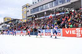 16.02.2023, Oberhof, Germany (GER): Fuyuko Tachizaki (JPN), Lotte Lie (BEL), Anika Kozica (CRO), Maria Remenova (SVK), Tereza Vobornikova (CZE), Emma Lunder (CAN), Anna Maka (POL), Alina Stremous (MDA), Deedra Irwin (USA), (l-r) - IBU World Championships Biathlon, single mixed relay, Oberhof (GER). www.nordicfocus.com. © Manzoni/NordicFocus. Every downloaded picture is fee-liable.