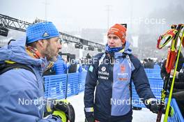 11.02.2023, Oberhof, Germany (GER): Mark Kirchner (coach of Germany), Johannes Kuehn (GER), (l-r) - IBU World Championships Biathlon, sprint men, Oberhof (GER). www.nordicfocus.com. © Reichert/NordicFocus. Every downloaded picture is fee-liable.