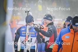 11.02.2023, Oberhof, Germany (GER): Tarjei Boe (NOR), Johannes Thingnes Boe (NOR), (l-r) - IBU World Championships Biathlon, sprint men, Oberhof (GER). www.nordicfocus.com. © Reichert/NordicFocus. Every downloaded picture is fee-liable.