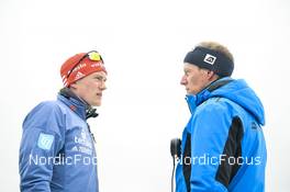 11.02.2023, Oberhof, Germany (GER): Benedikt Doll (GER) talking to FIS official - IBU World Championships Biathlon, sprint men, Oberhof (GER). www.nordicfocus.com. © Reichert/NordicFocus. Every downloaded picture is fee-liable.