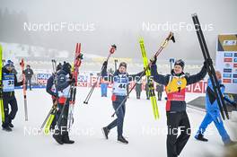 11.02.2023, Oberhof, Germany (GER): Sturla Holm Laegreid (NOR), Tarjei Boe (NOR), Johannes Thingnes Boe (NOR), (l-r) - IBU World Championships Biathlon, sprint men, Oberhof (GER). www.nordicfocus.com. © Reichert/NordicFocus. Every downloaded picture is fee-liable.