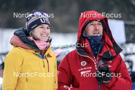 10.02.2023, Oberhof, Germany (GER): Clare Egan (USA), Armin Auchentaller (ITA), Coach Team USA, (l-r) - IBU World Championships Biathlon, sprint women, Oberhof (GER). www.nordicfocus.com. © Manzoni/NordicFocus. Every downloaded picture is fee-liable.