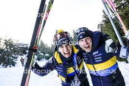 10.02.2023, Oberhof, Germany (GER): Event Feature: Swedish team staf celebrating - IBU World Championships Biathlon, sprint women, Oberhof (GER). www.nordicfocus.com. © Manzoni/NordicFocus. Every downloaded picture is fee-liable.