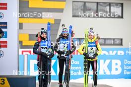 10.02.2023, Oberhof, Germany (GER): Marte Olsbu Roeiseland (NOR), Lisa Vittozzi (ITA), Marketa Davidova (CZE), (l-r) - IBU World Championships Biathlon, sprint women, Oberhof (GER). www.nordicfocus.com. © Manzoni/NordicFocus. Every downloaded picture is fee-liable.