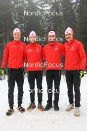 17.02.2023, Oberhof, Germany (GER): Logan Pletz (CAN), Christian Gow (CAN), Trevor Kiers (CAN), Adam Runnalls (CAN), (l-r) - IBU World Championships Biathlon, training, Oberhof (GER). www.nordicfocus.com. © Manzoni/NordicFocus. Every downloaded picture is fee-liable.