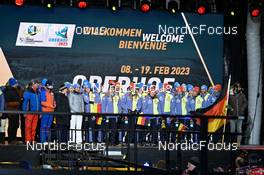 07.02.2023, Oberhof, Germany (GER): Denise Herrmann-Wick (GER), Janina Hettich-Walz (GER), Justus Strelow (GER), Johannes Kuehn (GER), Benedikt Doll (GER), (l-r) - IBU World Championships Biathlon, opening ceremony, Oberhof (GER). www.nordicfocus.com. © Reichert/NordicFocus. Every downloaded picture is fee-liable.