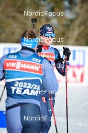 15.02.2023, Oberhof, Germany (GER): Sverre Roeiseland (NOR), coach Team Germany, Marte Olsbu Roeiseland (NOR), (l-r) - IBU World Championships Biathlon, training, Oberhof (GER). www.nordicfocus.com. © Reichert/NordicFocus. Every downloaded picture is fee-liable.