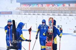 07.02.2023, Oberhof, Germany (GER): Peppe Femling (SWE), Sebastian Samuelsson (SWE), Martin Ponsiluoma (SWE), (l-r) - IBU World Championships Biathlon, training, Oberhof (GER). www.nordicfocus.com. © Reichert/NordicFocus. Every downloaded picture is fee-liable.