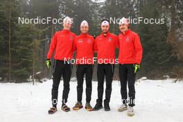 17.02.2023, Oberhof, Germany (GER): Logan Pletz (CAN), Christian Gow (CAN), Trevor Kiers (CAN), Adam Runnalls (CAN), (l-r) - IBU World Championships Biathlon, training, Oberhof (GER). www.nordicfocus.com. © Manzoni/NordicFocus. Every downloaded picture is fee-liable.