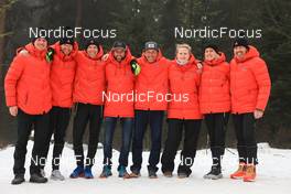 17.02.2023, Oberhof, Germany (GER): Team Canada poses with the complete team staff (l-r) - IBU World Championships Biathlon, training, Oberhof (GER). www.nordicfocus.com. © Manzoni/NordicFocus. Every downloaded picture is fee-liable.