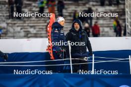 26.11.2023, Oestersund, Sweden, (SWE): Fabien Claude (FRA), Jean-Pierre Amat (FRA), Olympic Champion and shooting coach Team France, (l-r) - IBU World Cup Biathlon, individual men, Oestersund (SWE). www.nordicfocus.com. © Manzoni/NordicFocus. Every downloaded picture is fee-liable.