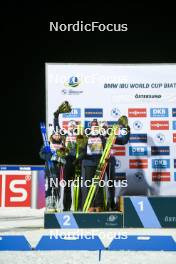 25.11.2023, Oestersund, Sweden, (SWE): Ingrid Landmark Tandrevold (NOR), Johannes Thingnes Boe (NOR), Karoline Offigstad Knotten (NOR), Tarjei Boe (NOR), (l-r) - IBU World Cup Biathlon, mixed relay, Oestersund (SWE). www.nordicfocus.com. © Authamayou/NordicFocus. Every downloaded picture is fee-liable.