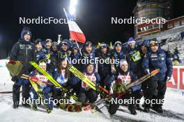 25.11.2023, Oestersund, Sweden, (SWE): Justine Braisaz-Bouchet (FRA), Lou Jeanmonnot (FRA), Quentin Fillon Maillet (FRA), Emilien Jacquelin (FRA), (l-r) - IBU World Cup Biathlon, mixed relay, Oestersund (SWE). www.nordicfocus.com. © Authamayou/NordicFocus. Every downloaded picture is fee-liable.