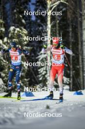 25.11.2023, Oestersund, Sweden, (SWE): Tarjei Boe (NOR), Sebastian Stalder (SUI), (l-r) - IBU World Cup Biathlon, mixed relay, Oestersund (SWE). www.nordicfocus.com. © Authamayou/NordicFocus. Every downloaded picture is fee-liable.