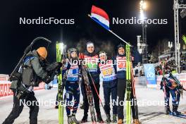25.11.2023, Oestersund, Sweden, (SWE): Lou Jeanmonnot (FRA), Emilien Jacquelin (FRA), Justine Braisaz-Bouchet (FRA), Quentin Fillon Maillet (FRA), (l-r) - IBU World Cup Biathlon, mixed relay, Oestersund (SWE). www.nordicfocus.com. © Manzoni/NordicFocus. Every downloaded picture is fee-liable.
