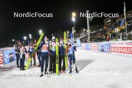 25.11.2023, Oestersund, Sweden, (SWE): Tarjei Boe (NOR), Johannes Thingnes Boe (NOR), Karoline Offigstad Knotten (NOR), Ingrid Landmark Tandrevold (NOR), (l-r) - IBU World Cup Biathlon, mixed relay, Oestersund (SWE). www.nordicfocus.com. © Authamayou/NordicFocus. Every downloaded picture is fee-liable.