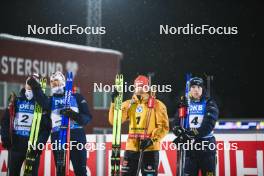 03.12.2023, Oestersund, Sweden, (SWE): Tarjei Boe (NOR), Vetle Sjaastad Christiansen (NOR), Philipp Nawrath (GER), Sebastian Samuelsson (SWE), (l-r) - IBU World Cup Biathlon, pursuit men, Oestersund (SWE). www.nordicfocus.com. © Authamayou/NordicFocus. Every downloaded picture is fee-liable.
