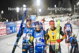 03.12.2023, Oestersund, Sweden, (SWE): Vetle Sjaastad Christiansen (NOR), Sebastian Samuelsson (SWE), Philipp Nawrath (GER), (l-r) - IBU World Cup Biathlon, pursuit men, Oestersund (SWE). www.nordicfocus.com. © Authamayou/NordicFocus. Every downloaded picture is fee-liable.