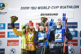 03.12.2023, Oestersund, Sweden, (SWE): Philipp Nawrath (GER), Sebastian Samuelsson (SWE), Vetle Sjaastad Christiansen (NOR), (l-r) - IBU World Cup Biathlon, pursuit men, Oestersund (SWE). www.nordicfocus.com. © Authamayou/NordicFocus. Every downloaded picture is fee-liable.