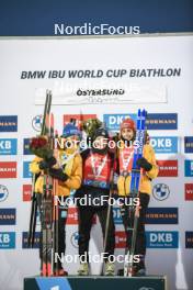 03.12.2023, Oestersund, Sweden, (SWE): Franziska Preuss (GER), Lou Jeanmonnot (FRA), Vanessa Voigt (GER), (l-r) - IBU World Cup Biathlon, pursuit women, Oestersund (SWE). www.nordicfocus.com. © Authamayou/NordicFocus. Every downloaded picture is fee-liable.