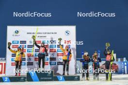 03.12.2023, Oestersund, Sweden, (SWE): Franziska Preuss (GER), Lou Jeanmonnot (FRA), Vanessa Voigt (GER), Juni Arnekleiv (NOR), Ingrid Landmark Tandrevold (NOR), Hanna Oeberg (SWE), (l-r) - IBU World Cup Biathlon, pursuit women, Oestersund (SWE). www.nordicfocus.com. © Authamayou/NordicFocus. Every downloaded picture is fee-liable.
