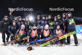 30.11.2023, Oestersund, Sweden, (SWE): Emilien Jacquelin (FRA), Eric Perrot (FRA), Fabien Claude (FRA), Quentin Fillon Maillet (FRA), (l-r) - IBU World Cup Biathlon, relay men, Oestersund (SWE). www.nordicfocus.com. © Manzoni/NordicFocus. Every downloaded picture is fee-liable.