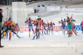 30.11.2023, Oestersund, Sweden, (SWE): Florent Claude (BEL), Renars Birkentals (LAT), Anton Sinapov (BUL), (l-r) - IBU World Cup Biathlon, relay men, Oestersund (SWE). www.nordicfocus.com. © Manzoni/NordicFocus. Every downloaded picture is fee-liable.