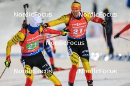 30.11.2023, Oestersund, Sweden, (SWE): Cesar Beauvais (BEL), Florent Claude (BEL), (l-r) - IBU World Cup Biathlon, relay men, Oestersund (SWE). www.nordicfocus.com. © Manzoni/NordicFocus. Every downloaded picture is fee-liable.