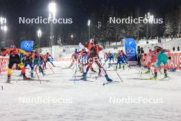 30.11.2023, Oestersund, Sweden, (SWE): Florent Claude (BEL), Renars Birkentals (LAT), Anton Sinapov (BUL), (l-r) - IBU World Cup Biathlon, relay men, Oestersund (SWE). www.nordicfocus.com. © Manzoni/NordicFocus. Every downloaded picture is fee-liable.