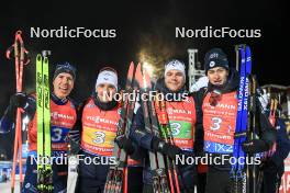 30.11.2023, Oestersund, Sweden, (SWE): Quentin Fillon Maillet (FRA), Fabien Claude (FRA), Emilien Jacquelin (FRA), Eric Perrot (FRA), (l-r) - IBU World Cup Biathlon, relay men, Oestersund (SWE). www.nordicfocus.com. © Manzoni/NordicFocus. Every downloaded picture is fee-liable.