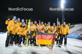 30.11.2023, Oestersund, Sweden, (SWE): Johannes Kuehn (GER), Benedikt Doll (GER), Philipp Nawrath (GER), David Zobel (GER) with Team of Germany (l-r) - IBU World Cup Biathlon, relay men, Oestersund (SWE). www.nordicfocus.com. © Authamayou/NordicFocus. Every downloaded picture is fee-liable.