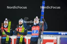 30.11.2023, Oestersund, Sweden, (SWE): Tarjei Boe (NOR), Johannes Thingnes Boe (NOR), Vetle Sjaastad Christiansen (NOR), (l-r) - IBU World Cup Biathlon, relay men, Oestersund (SWE). www.nordicfocus.com. © Authamayou/NordicFocus. Every downloaded picture is fee-liable.
