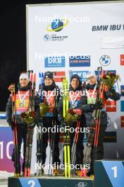 30.11.2023, Oestersund, Sweden, (SWE): Fabien Claude (FRA), Eric Perrot (FRA), Quentin Fillon Maillet (FRA), Emilien Jacquelin (FRA), (l-r) - IBU World Cup Biathlon, relay men, Oestersund (SWE). www.nordicfocus.com. © Authamayou/NordicFocus. Every downloaded picture is fee-liable.