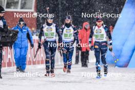 29.11.2023, Oestersund, Sweden, (SWE): Dorothea Wierer (ITA), Chloe Chevalier (FRA), Juni Arnekleiv (NOR), (l-r) - IBU World Cup Biathlon, relay women, Oestersund (SWE). www.nordicfocus.com. © Manzoni/NordicFocus. Every downloaded picture is fee-liable.