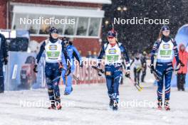 29.11.2023, Oestersund, Sweden, (SWE): Dorothea Wierer (ITA), Juni Arnekleiv (NOR), Chloe Chevalier (FRA), (l-r) - IBU World Cup Biathlon, relay women, Oestersund (SWE). www.nordicfocus.com. © Manzoni/NordicFocus. Every downloaded picture is fee-liable.