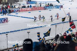 29.11.2023, Oestersund, Sweden, (SWE): Sanita Bulina (LAT), Lou Jeanmonnot (FRA), Anna Magnusson (SWE), Kristina Oberthaler (AUT), Marthe Krakstad Johansen (NOR), Tereza Vobornikova (CZE), (l-r) - IBU World Cup Biathlon, relay women, Oestersund (SWE). www.nordicfocus.com. © Manzoni/NordicFocus. Every downloaded picture is fee-liable.
