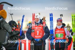 25.11.2023, Oestersund, Sweden, (SWE): Sturla Holm Laegreid (NOR), Juni Arnekleiv (NOR), (l-r) - IBU World Cup Biathlon, single mixed relay, Oestersund (SWE). www.nordicfocus.com. © Authamayou/NordicFocus. Every downloaded picture is fee-liable.