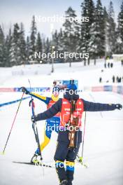 25.11.2023, Oestersund, Sweden, (SWE): Hanna Oeberg (SWE), Sebastian Samuelsson (SWE), (l-r) - IBU World Cup Biathlon, single mixed relay, Oestersund (SWE). www.nordicfocus.com. © Authamayou/NordicFocus. Every downloaded picture is fee-liable.