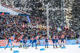 25.11.2023, Oestersund, Sweden, (SWE): Rene Zahkna (EST), Tomas Sklenarik (SVK), Jakov Fak (SLO), Lukas Hofer (ITA), Tuomas Harjula (FIN), Artem Tyshchenko (UKR), Fabien Claude (FRA), Sean Doherty (USA), Sturla Holm Laegreid (NOR), (l-r) - IBU World Cup Biathlon, single mixed relay, Oestersund (SWE). www.nordicfocus.com. © Manzoni/NordicFocus. Every downloaded picture is fee-liable.
