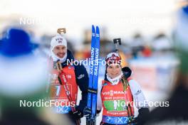 25.11.2023, Oestersund, Sweden, (SWE): Sturla Holm Laegreid (NOR), Juni Arnekleiv (NOR), (l-r) - IBU World Cup Biathlon, single mixed relay, Oestersund (SWE). www.nordicfocus.com. © Manzoni/NordicFocus. Every downloaded picture is fee-liable.